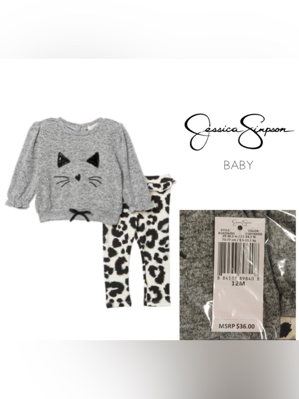 🆕JESSICA SIMPSON BABY - 12M - NWT - 2PC LEOPARD CAT OUTFIT